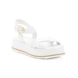 NEROGIARDINI White Made In Italy Leather Criss Cross Flatform Sandals